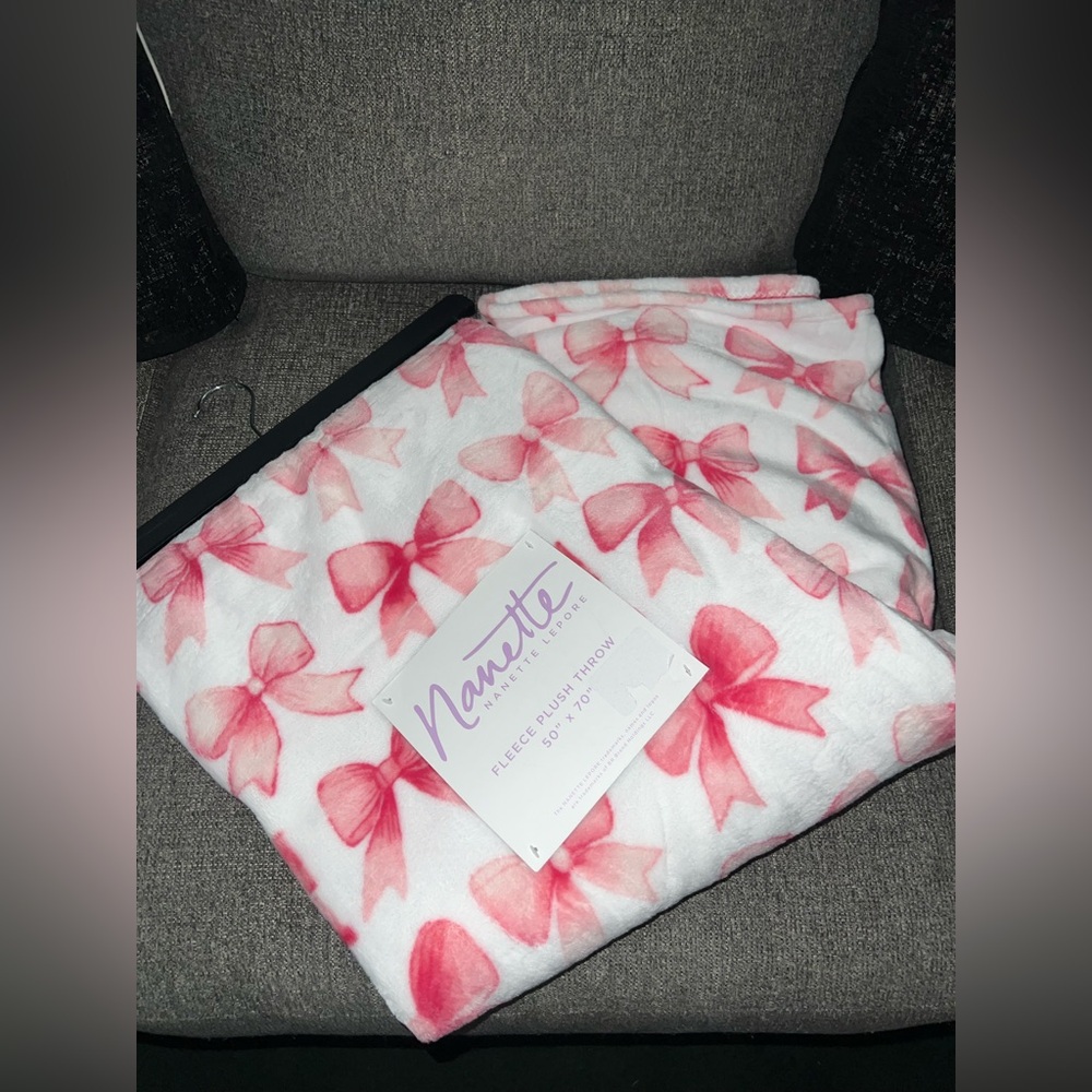 Nanette Lepore Pink Bow Fleece Throw Blanket